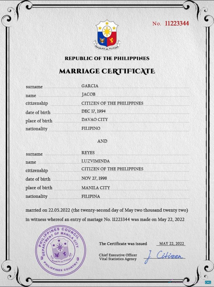 Download Philippines marriage certificate PSD template Photoshop template